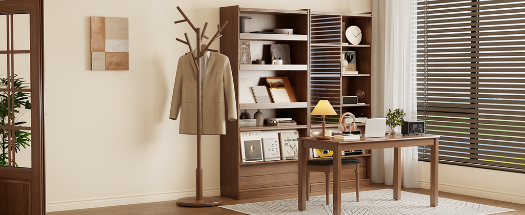 Coat Rack,Solid Wood Coat Rack Freestanding with 12 Hooks,Coat tree freestanding 3 Adjustable Heights for coat, Hats, Handbags，Coat Stand for Entryway,Bedroom (Walnut)