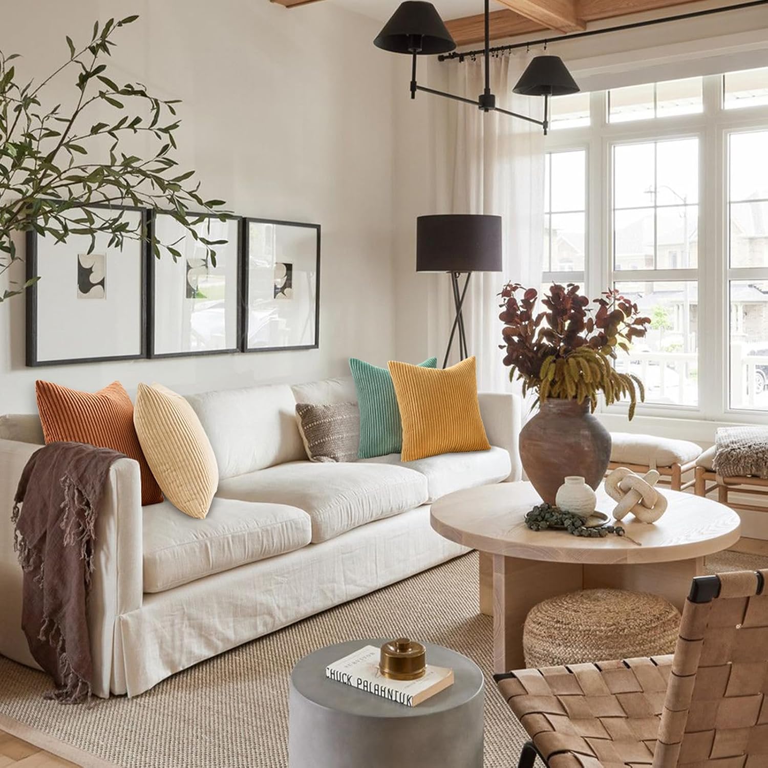 Throw Pillow Covers Cushion Cases, Set of 4 Soft Velvet Modern Double-Sided Designs, Mix and Match for Boho Farmhouse Fall Home Decor (18x18 inch, Orange/Teal)