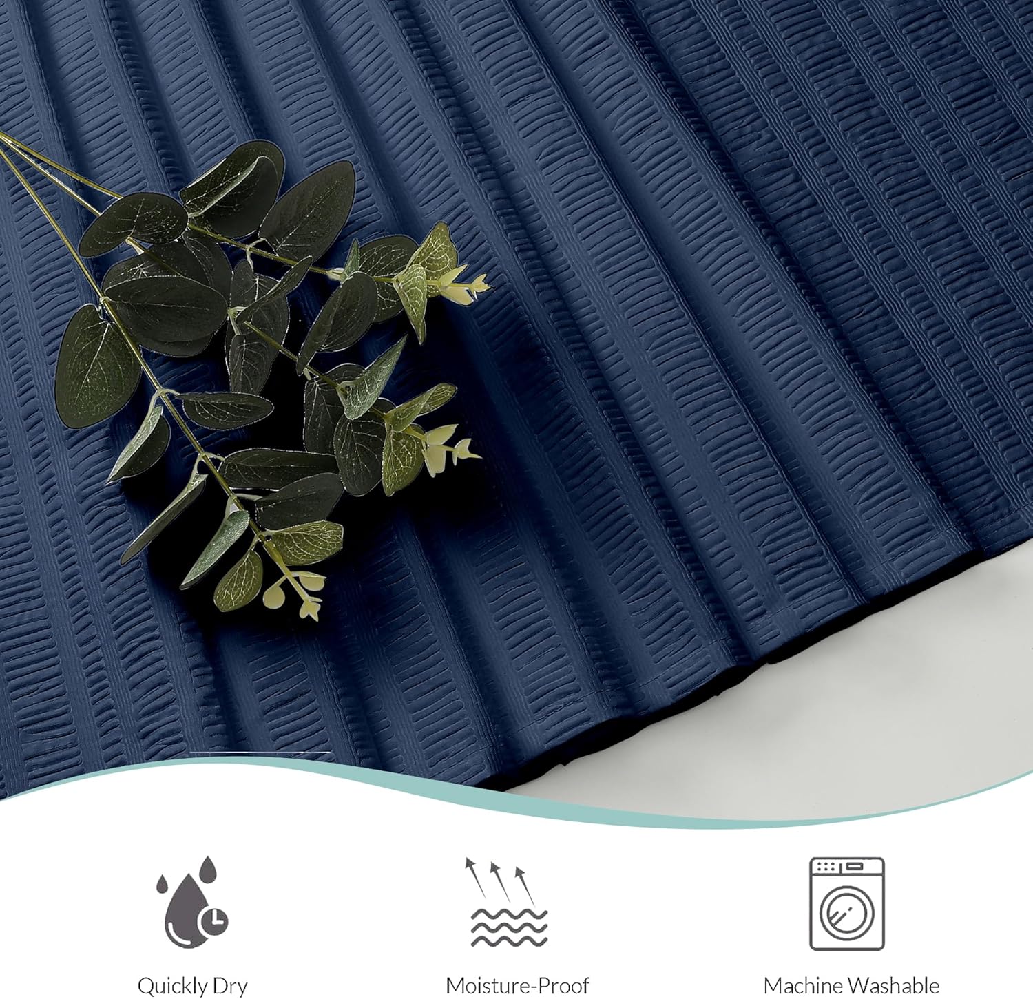 Moga Navy Blue Fabric Shower Curtains for Bathroom - Blue Hotel Spa Polyester Cloth Bath Curtain with 12 Holes, 72x72, Machine Washable, Navy Blue