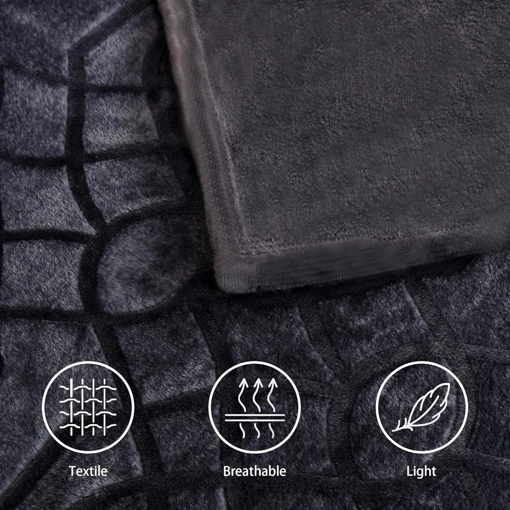 Soft Cozy Fleece Throw Blanket, 50x60 Inches – Lightweight Plush Blanket for Couch, Fuzzy 3D Jacquard Design, for Sofa, Bed & Travel - Dark Grey