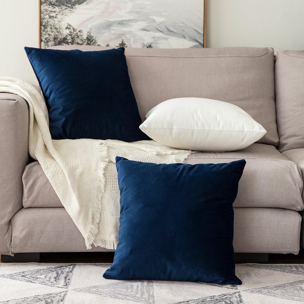 MIULEE Velvet Throw Pillow Covers 18x18 Inch, Pack of 2 - Dark Blue, Super Soft Decorative Square Cushion Cases Modern Luxury Home Decor for Sofa, Couch, Bed, Chair