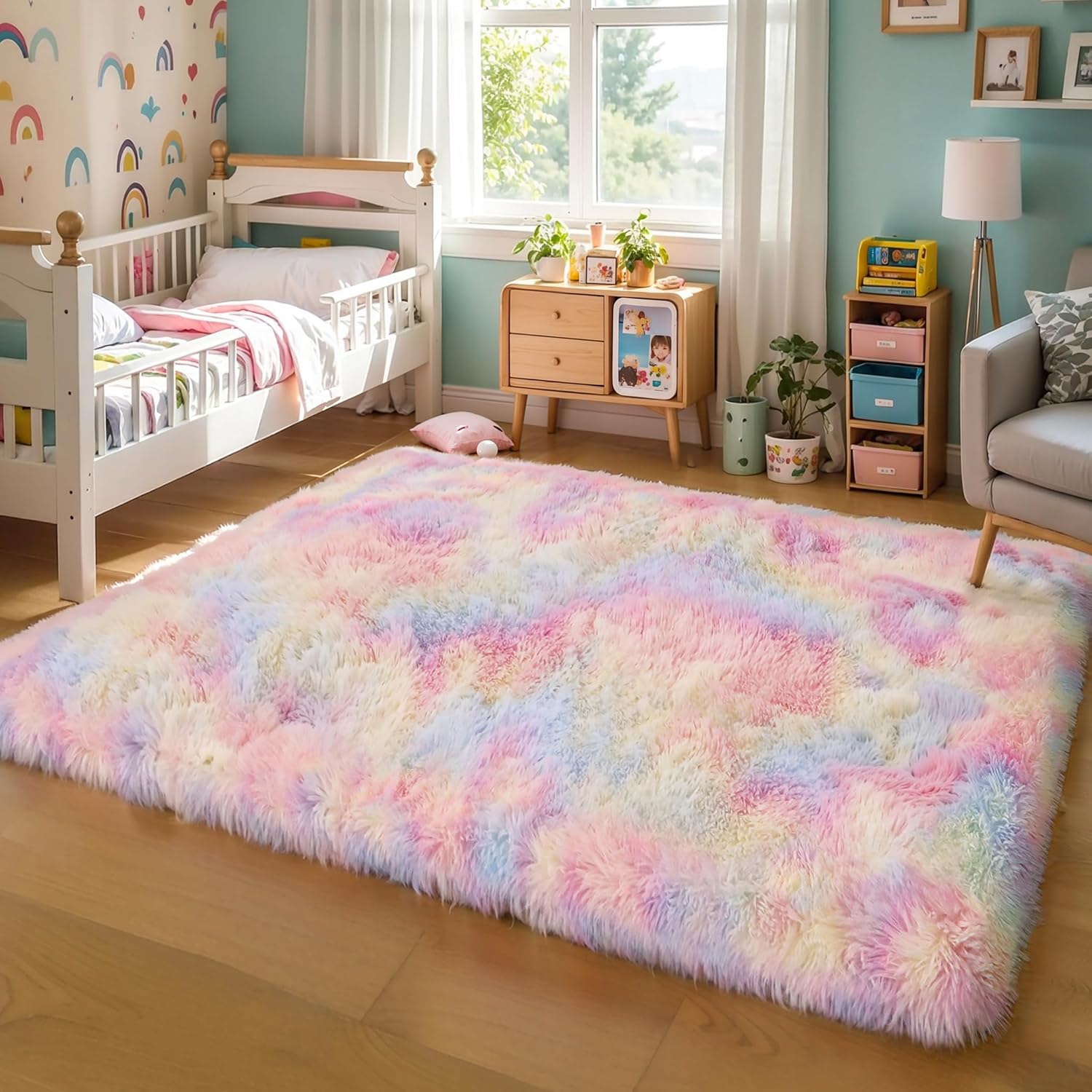 Pink Fluffy 4x6 Area Rugs for Bedroom Girls, Soft Washable Fuzzy Furry Shag Rug for Kids Room, Nursery, Dorm Decor, Cute Plush Carpet for Baby Toddler