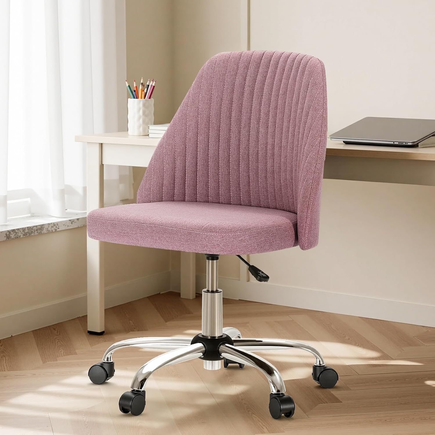 Office Chair, Comfy Desk Chair Rolling Vanity Swivel Task Chairs with Wheels, Wide Seating Armless Height Adjustable Computer Chairs for Home,Bedroom,Student,Adults, Classic Grey