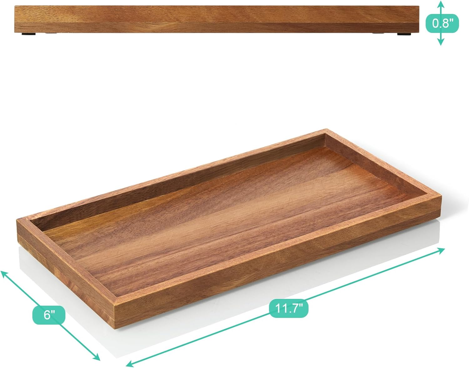 11.7" Bathroom Vanity Tray for Counter - Acacia Wood Decorative Tray for Toilet Tank Makeup Perfume Jewelry Catchall Coffee Table - Wooden Kitchen Countertop Organizer for Soap Dispenser